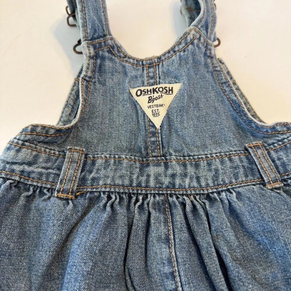 Oshkosh Girls Size 12M Jumper Overall Dress Jean Denim Vestback Cotton Pocket